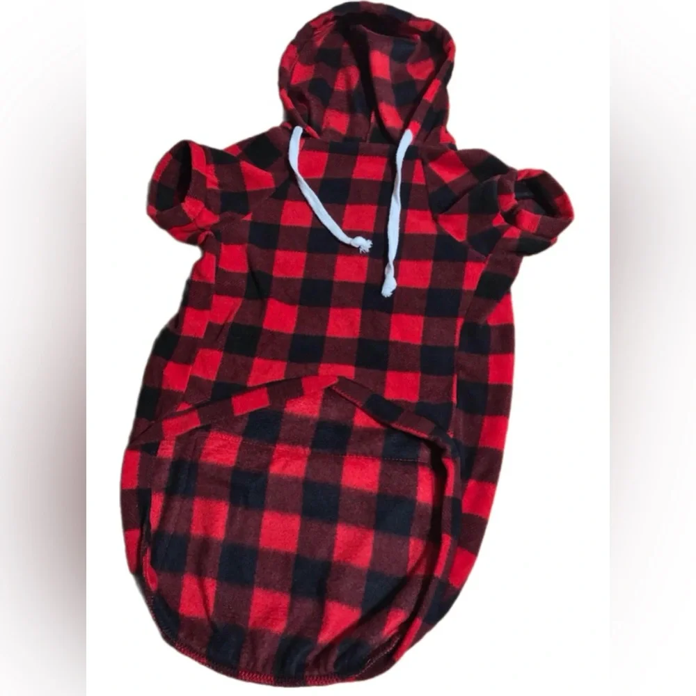 NWOT Red & Black Plaid Hooded Zipper Pocket Pet Sweatshirt for Dogs